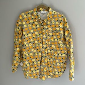 Davi&Dani button down long sleeve top yellow floral S small ladies EUC
